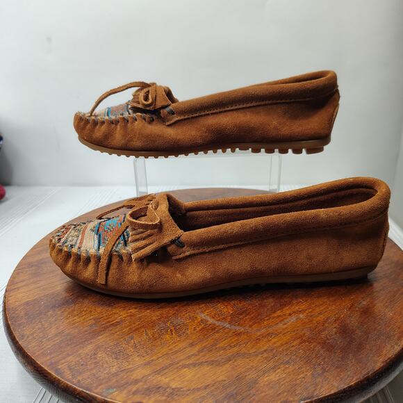 Minnetonka Arizona Kilty Moccasin Shoes Womens 8 Brown‎ Leather Embroidered - Picture 4 of 9